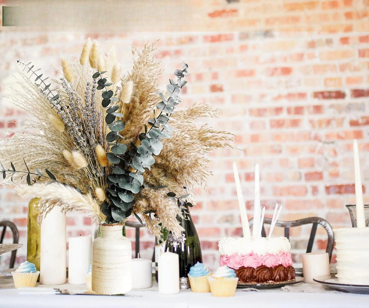 Green Pampas Grass Bohemian Bouquet -Lavender and Tree Trunk Flower Arrangement 07FC0E-D4 - KOEEK