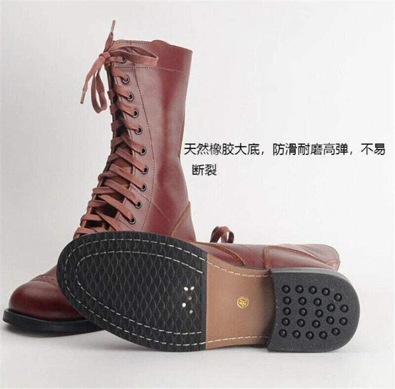 WW2 Army Paratrooper Medium Boots Mens Leather Jump Mid-tube Vintage Boots 07FC0E-D4 - KOEEK