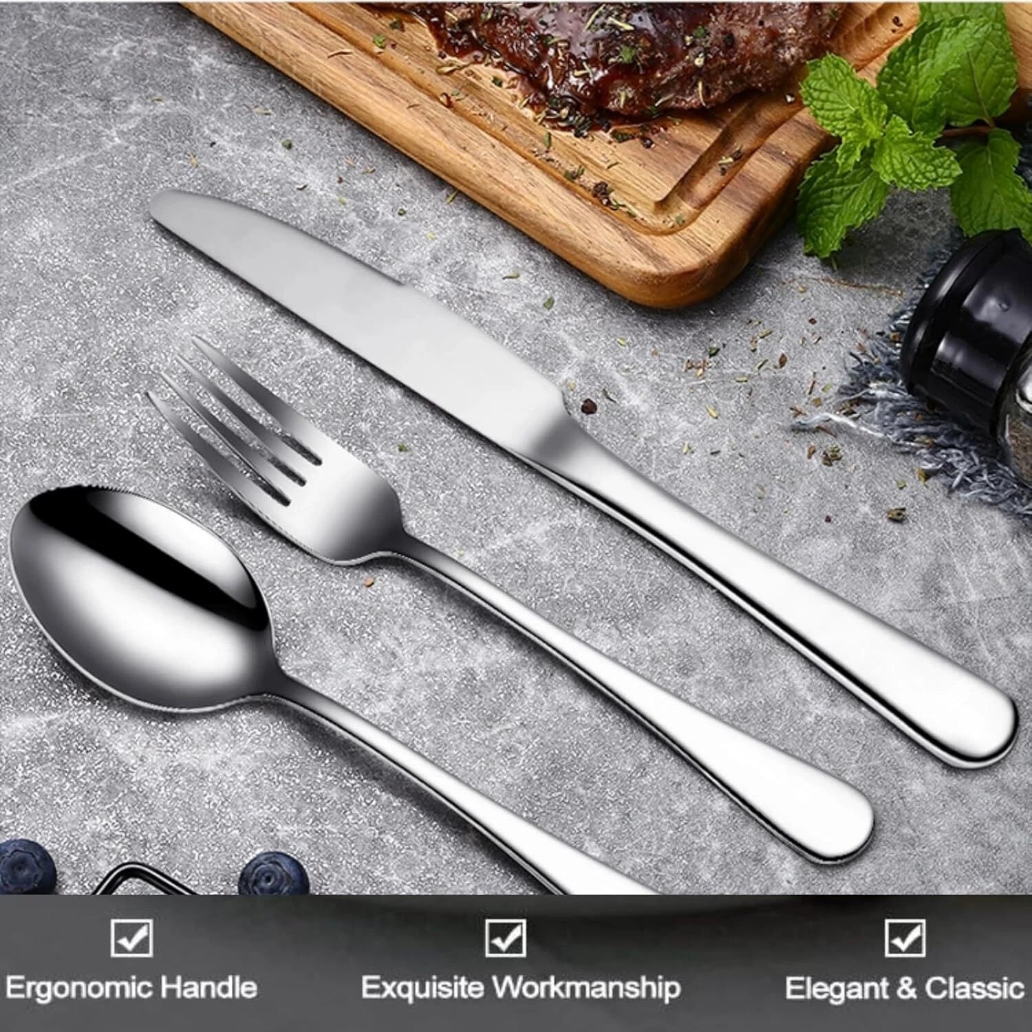 49 Piece Stainless Steel Silverware Set with Flatware Organizer, 8 People 07FC0E-D4 - KOEEK