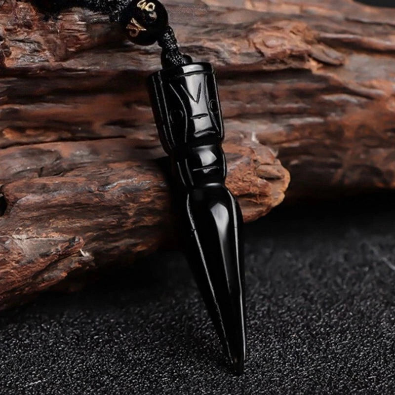 Obsidian Natural Crystal Quartz Carve Vajra Dorje Phurpa Dagger Buddhist Pendant 07FC0E-D4 - KOEEK