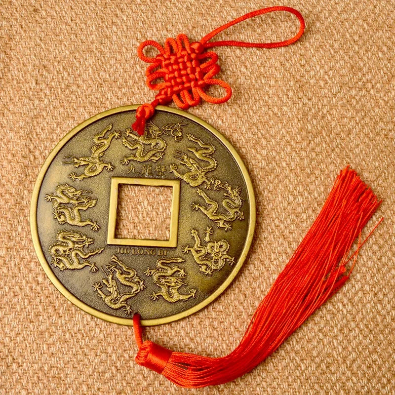 10.5cm Chinese Vintage Luck Wealth Fengshui Copper Coins Amulet Metal Pendant 07FC0E-D4 - KOEEK
