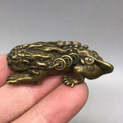 Vintage Solid Brass Qilin Mini Desktop Feng Shui Ornament  Beast 07FC0E-D4 - KOEEK