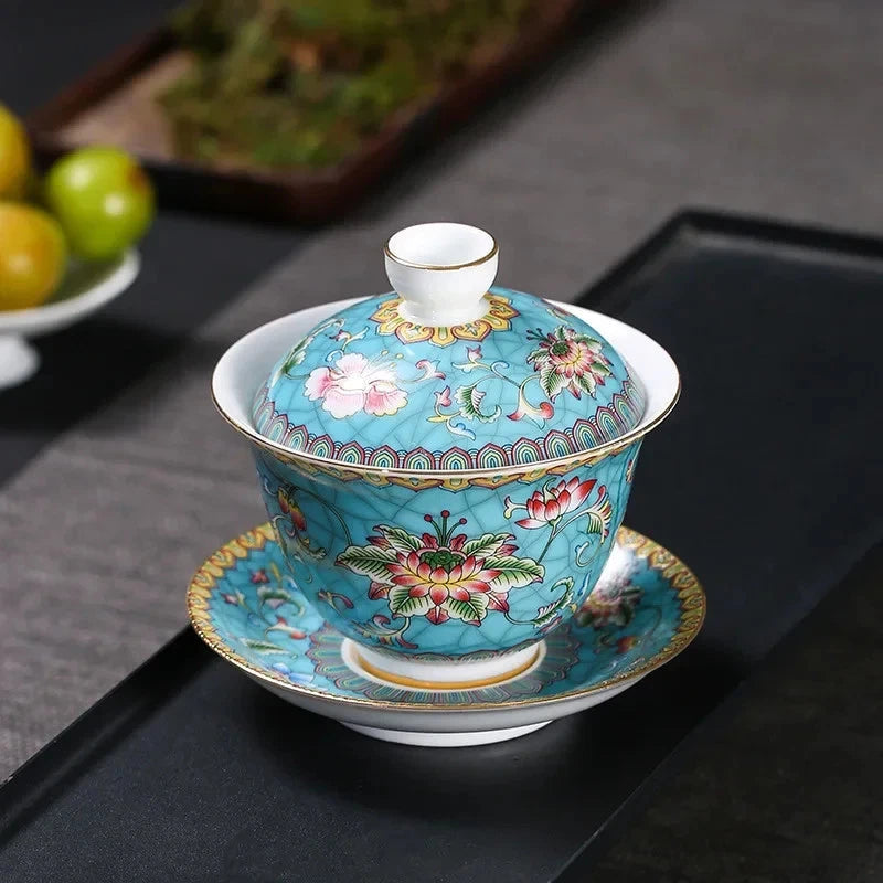 180ml Jingdezhen Porcelain Handpainted Enamel Gaiwan Tea Tureen Kungfu Teaware 07FC0E-D4 - KOEEK
