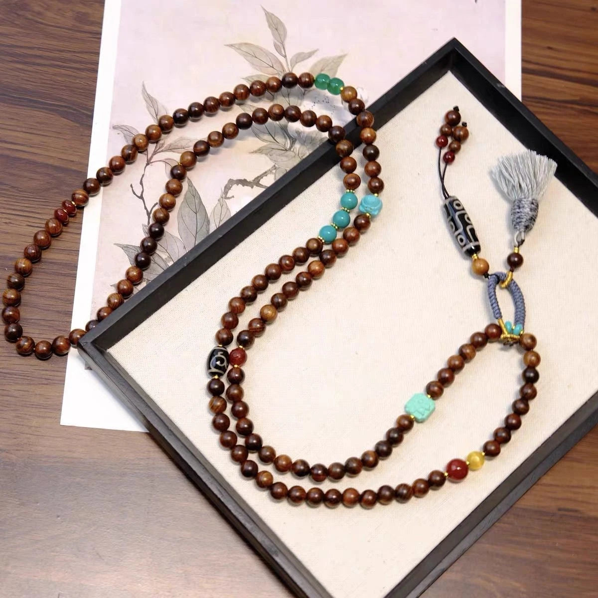 Chinese Style Sandalwood Peace Ruyi Lock Necklace Multi-Use Crossbody Chain 07FC0E-D4 - KOEEK