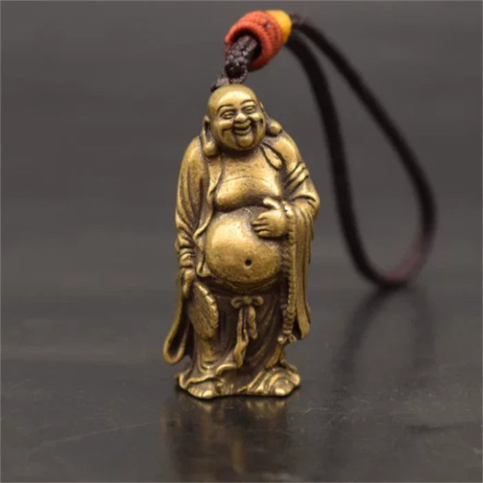 1.5" Brass Laughing Maitreya Buddha Statue Blessing Pendant Chain Buddha Amulet 07FC0E-D4 - KOEEK