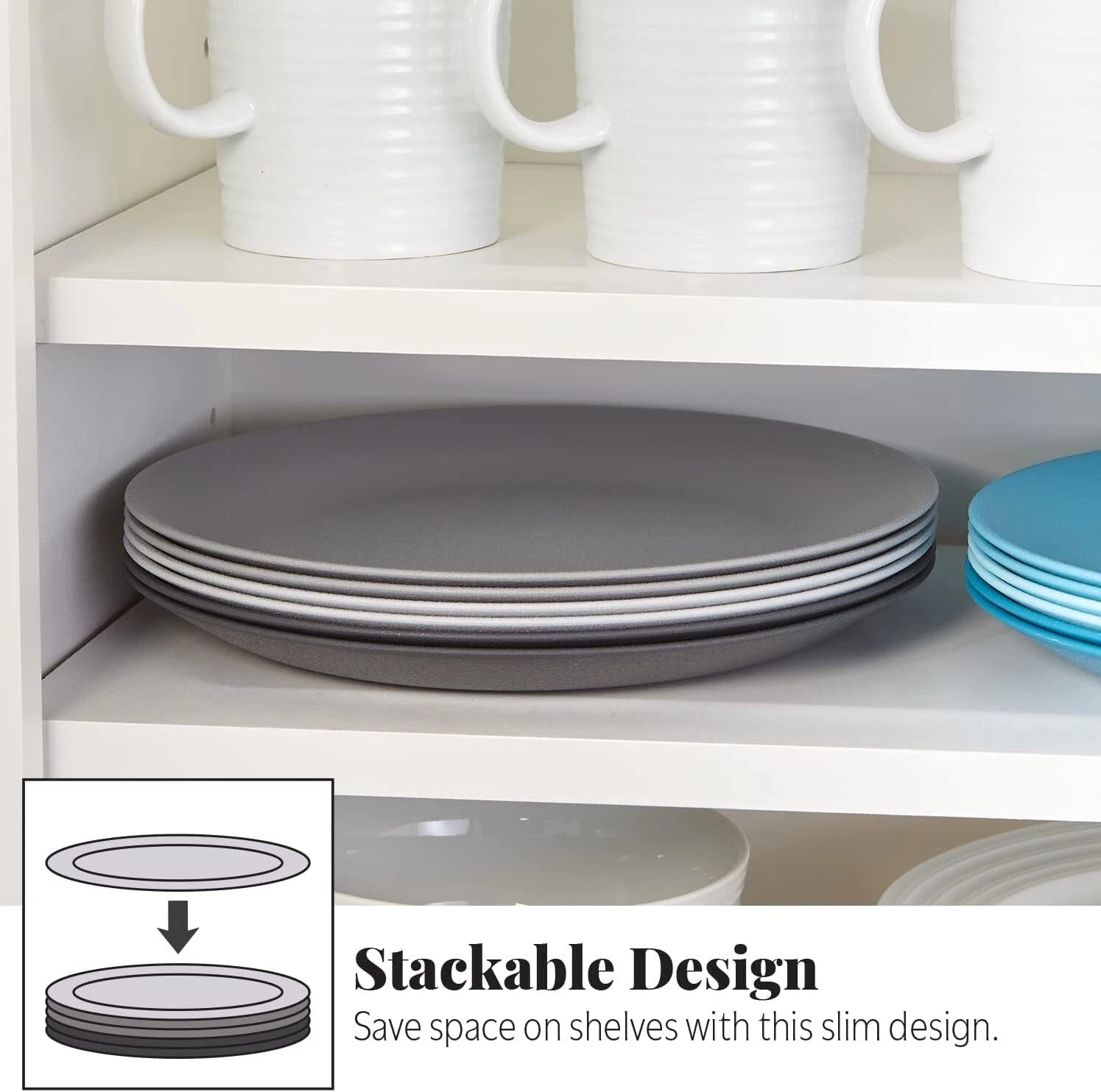 Ultra-Durable Plastic 10 inch Dinner Plates in Grey Stone | Set of 6 Reusable 07FC0E-D4 - KOEEK