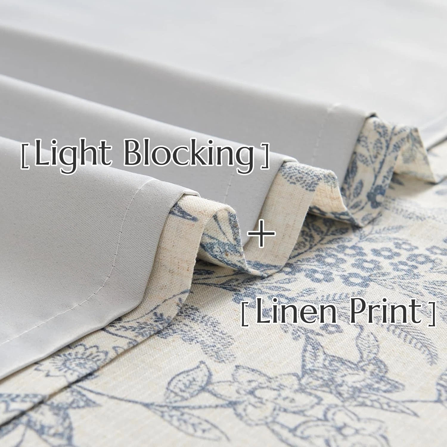 Blue floral lining curtains, rustic linen material, length 84 inches 07FC0E-D4 - KOEEK