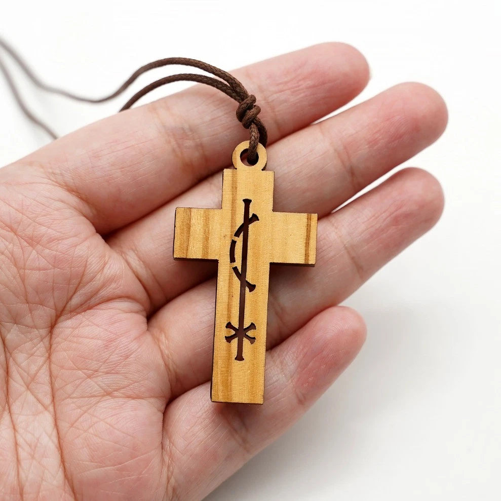 Italian Hand Carved Olive Wood Cross - For Pendant - Handicraft jewelry 07FC0E-D4 - KOEEK