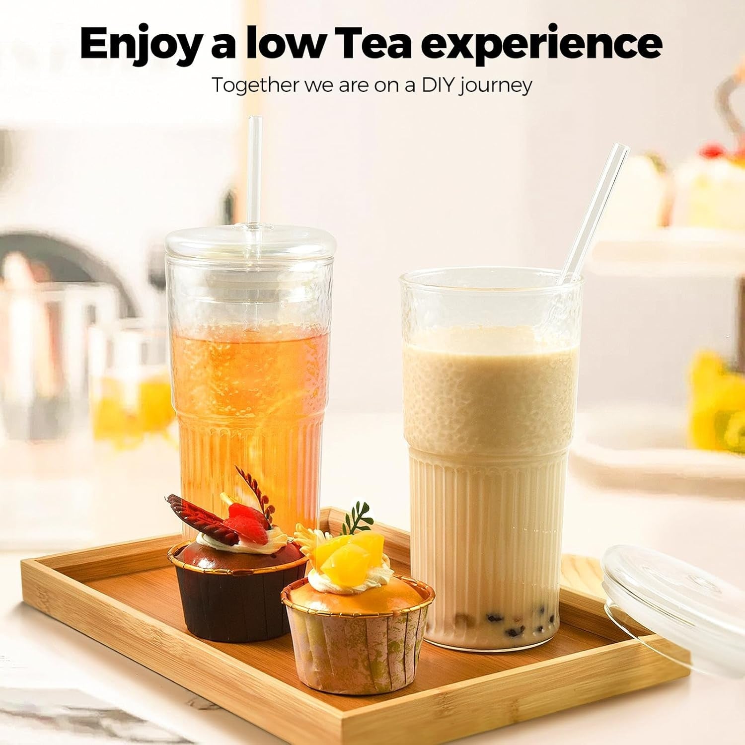 new 2PCS Glass Cups with Lids and Straws, 20OZ Iced Coffee 2pcs, Clear 07FC0E-D4 - KOEEK