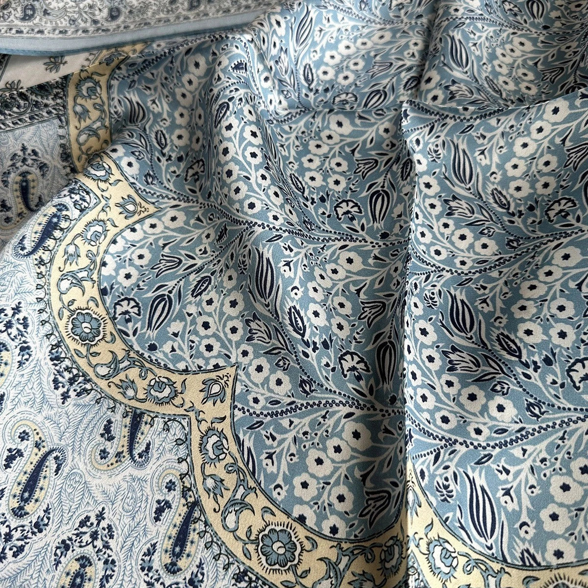Silk Square Scarf 65*65cm Women Blue Paisley Flower Kerchief Headscarf Wrap 07FC0E-D4 - KOEEK