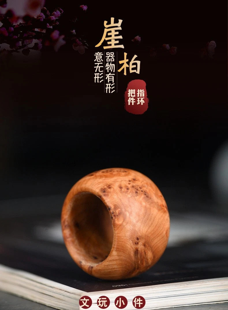 Liangshan Thuja Burl Thumb Ring Band Unisex Handheld Worry Ring 07FC0E-D4 - KOEEK