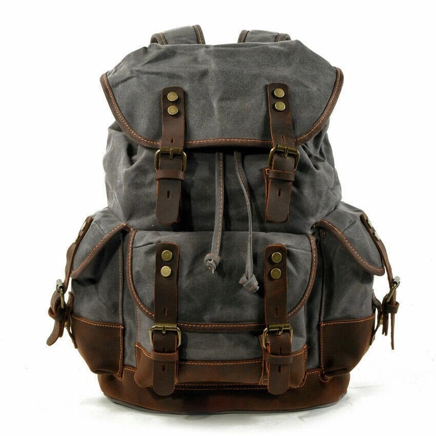 Vintage Canvas Backpack Outdoor Shoulder Rucksack Daypack Casual Leather Bags 07FC0E-D4 - KOEEK