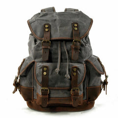 Vintage Canvas Backpack Outdoor Shoulder Rucksack Daypack Casual Leather Bags 07FC0E-D4 - KOEEK