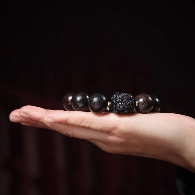 Agarwood Carved 3 Face Guanyin Beads Bracelet Tara Prayer Beads 18mm 07FC0E-D4 - KOEEK