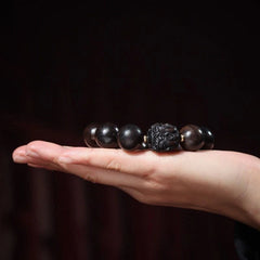 Agarwood Carved 3 Face Guanyin Beads Bracelet Tara Prayer Beads 18mm 07FC0E-D4 - KOEEK