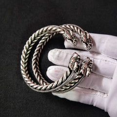 Collectable Old Chinese Tibet Silver handCarved Dragon head Bracelet 07FC0E-D4 - KOEEK