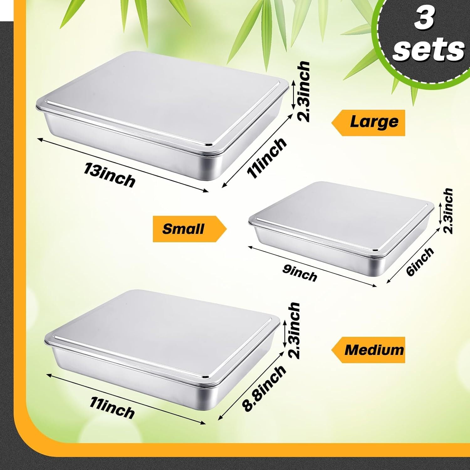 new Tioncy Stainless Steel Cake Pan with Lid 13 Inch/ 10.5 9.4 Inch, Silver TIONCY - KOEEK