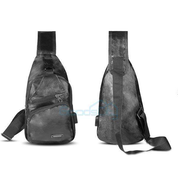 ny Mochila bandolera for hombre Bolso cruzado de cuero PU en el pecho Carga USB