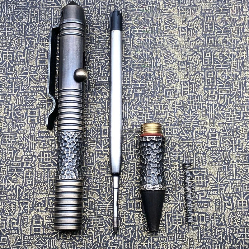 Outdoor Brass Retro Handcarved Meteorite Pattern Pocket Ballpoint Pen EDC Travel 07FC0E-D4 - KOEEK