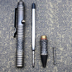 Outdoor Brass Retro Handcarved Meteorite Pattern Pocket Ballpoint Pen EDC Travel 07FC0E-D4 - KOEEK