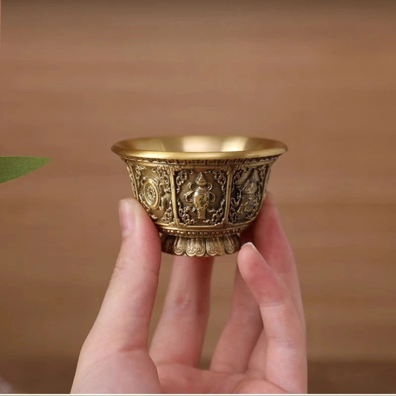 6.4cm Retro Brass Eight Auspicious Water Supply Cup Buddhist Shrine Utensils 07FC0E-D4 - KOEEK
