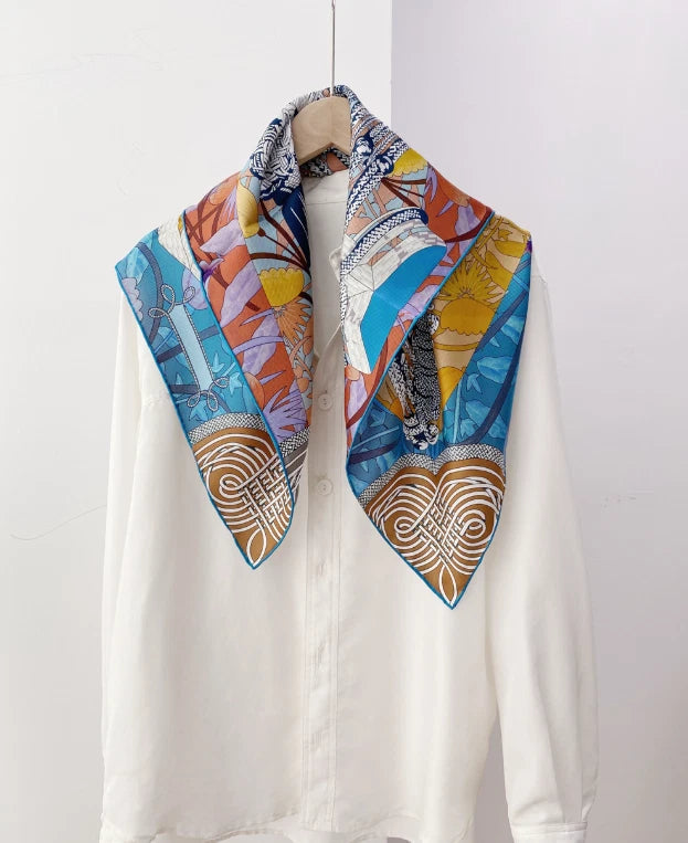 26" Square Scarf Women Neckerchief Wrap Happy knot Print   Mulberry Silk 07FC0E-D4 - KOEEK