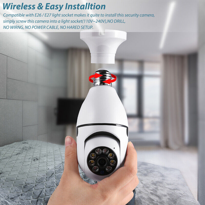 ny WiFi Bombilla Camara De Seguridad 360 Con Audio Microfono Para Casa y Exterior