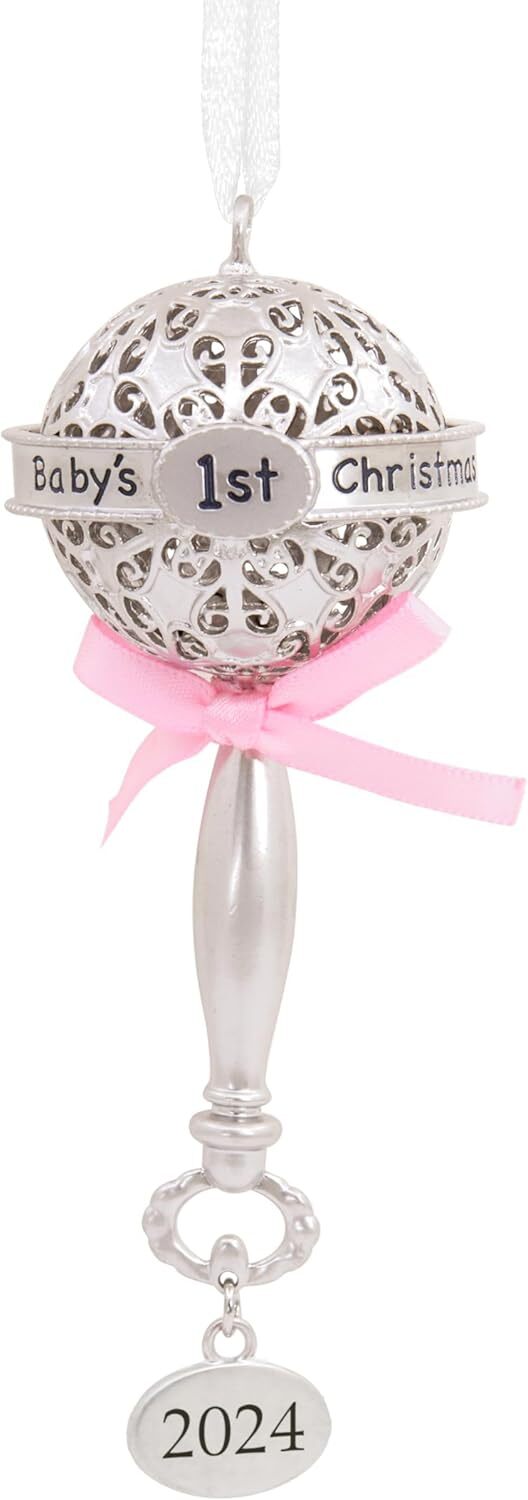 new Hallmark Baby's First Rattle Pink 2024 Christmas Ornament, Premium Metal HALLMARK - KOEEK
