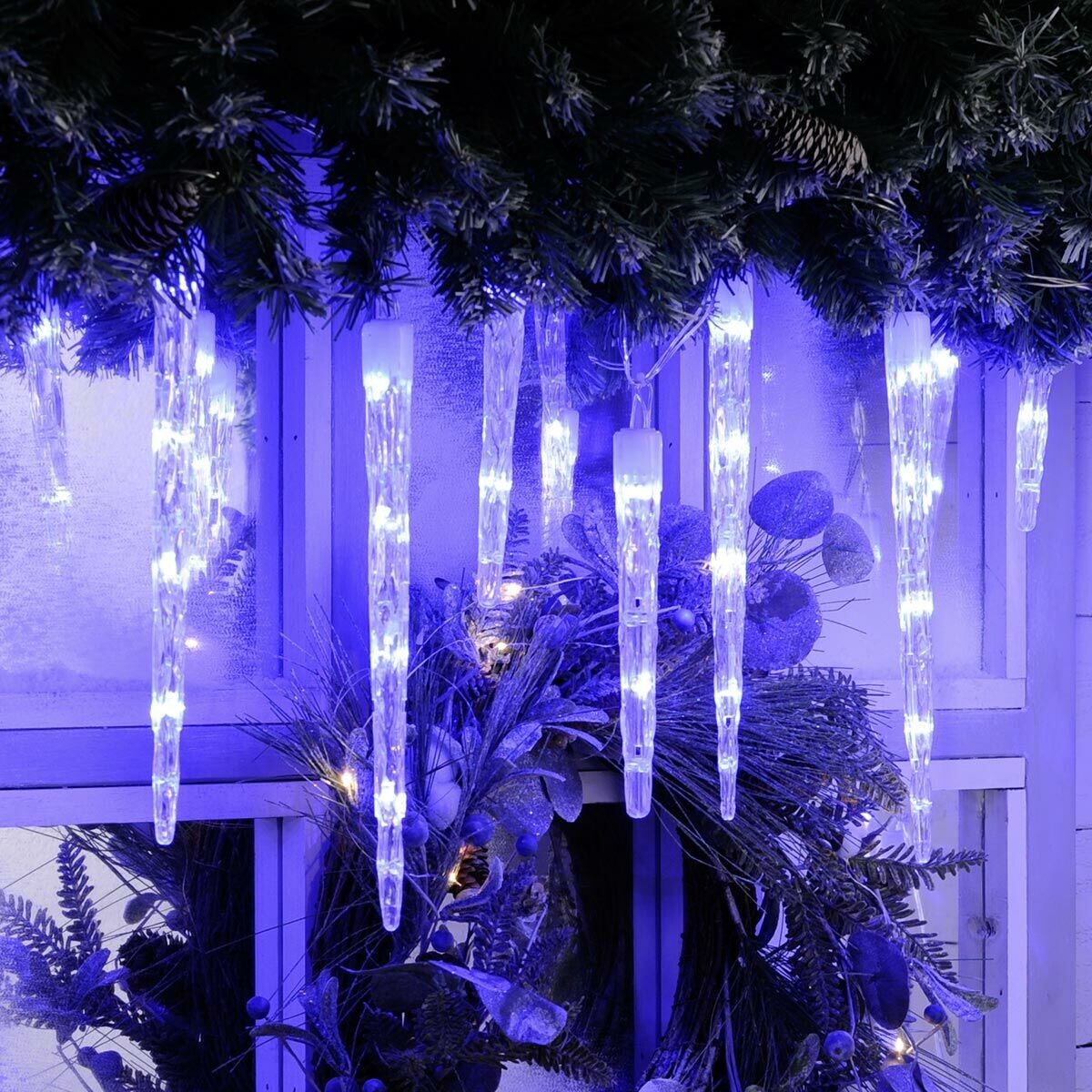 Christmas Lights Outdoor Indoor LED Icicle Lights Timer Function Blue & White 07FC0E-D4 - KOEEK