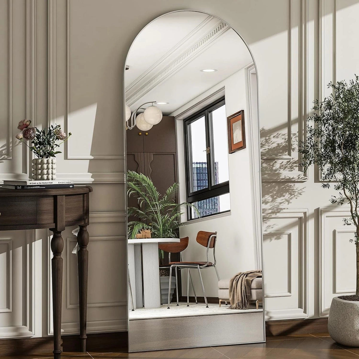 57"x20" Arched Full Length Mirror - Wall Mounted/Floor Mirror Full Body Mirrors 07FC0E-D4 - KOEEK