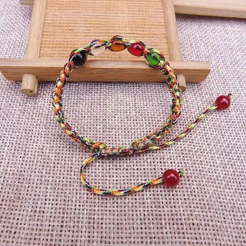 Dragon Boat Festival Five Color Handmade Red Cord Bracelet Five Elements Beads 07FC0E-D4 - KOEEK