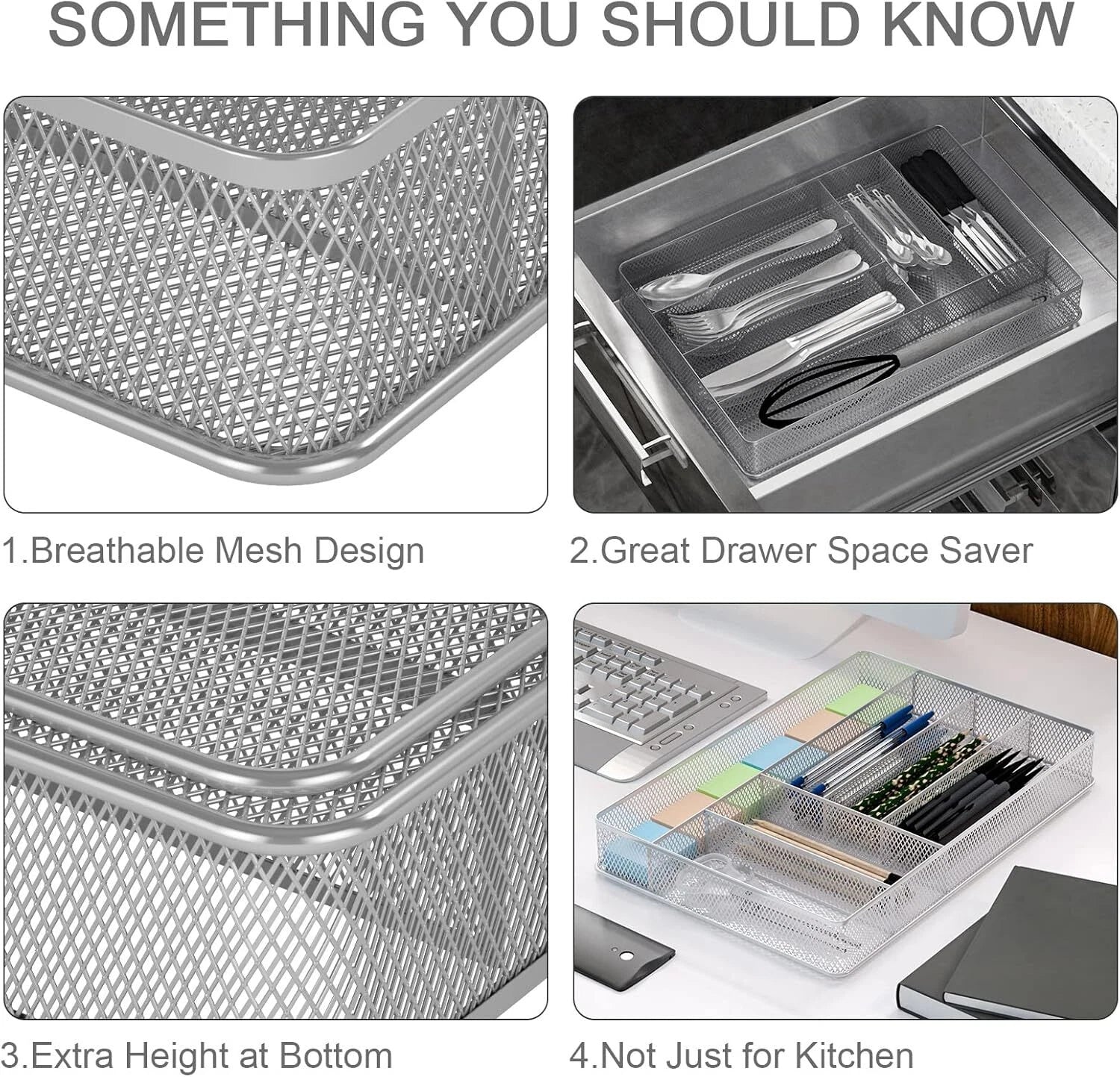 Mesh Utensil Tray, 6 Compartment Kitchen Silverware Rack Organizer, Silver 07FC0E-D4 - KOEEK