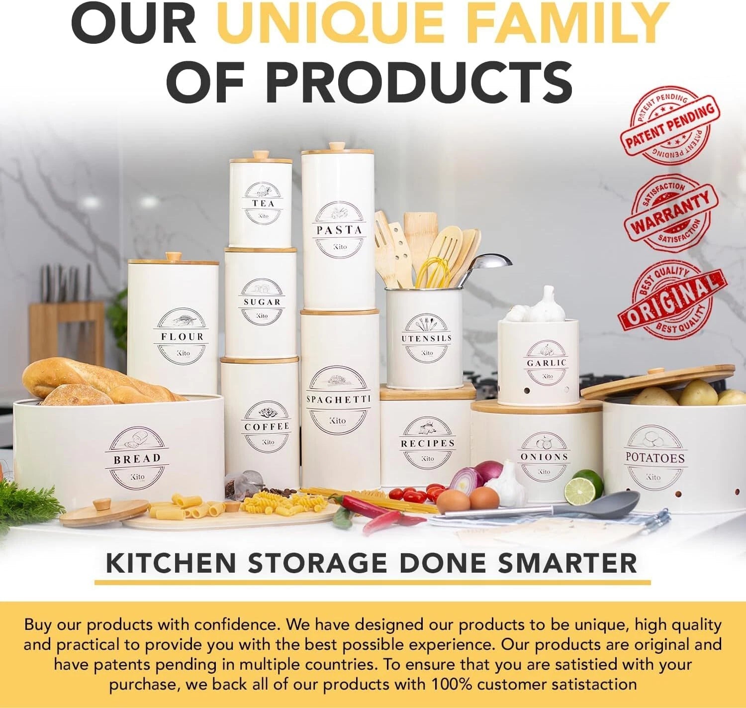 Jar Set for Kitchen Countertop Storage, Food Storage Containers Cream Color 07FC0E-D4 - KOEEK