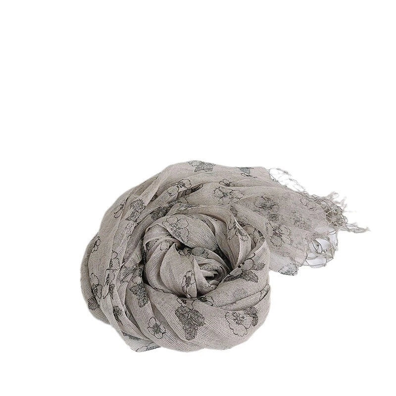 Womens  Flax Linen Floral Scarf  Soft Breathable Elegant Stole Neckerchief 07FC0E-D4 - KOEEK