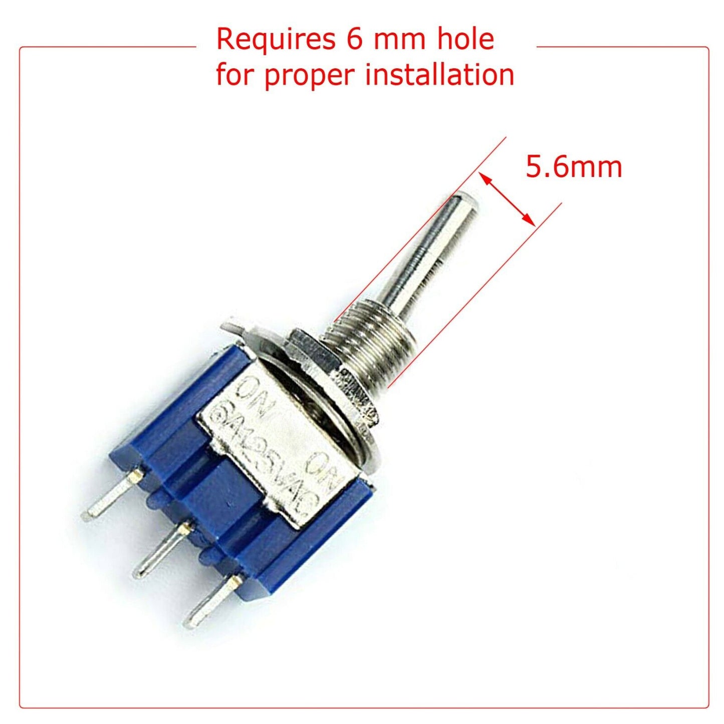 10 stk Mini-vippekontakt SPDT ON-OFF-ON 3 Position 6mm 12V 110V 220V MTS-103