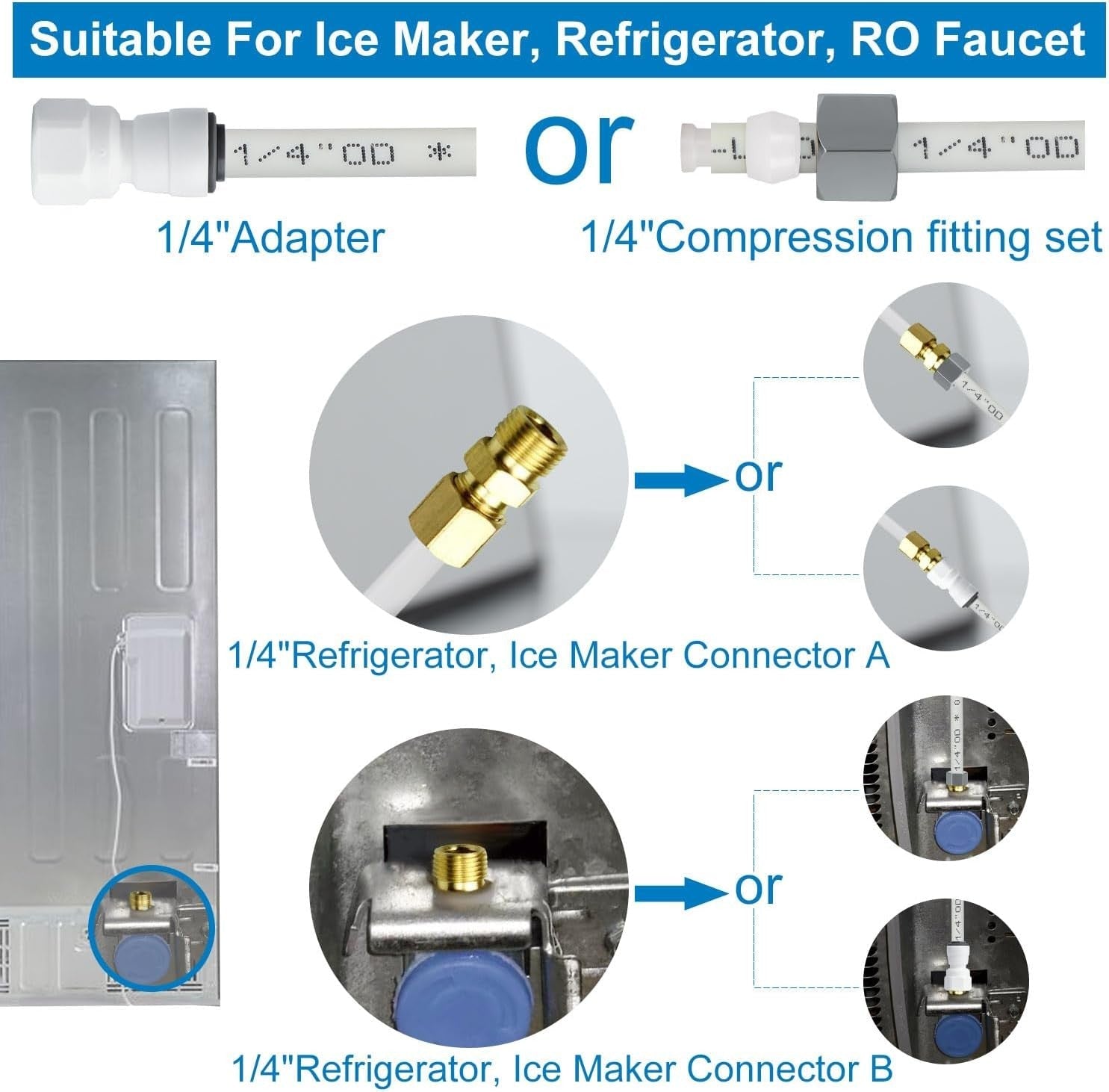new Refrigerator Water Line Kit Connection and Compression Ice Maker White 07FC0E-D4 - KOEEK