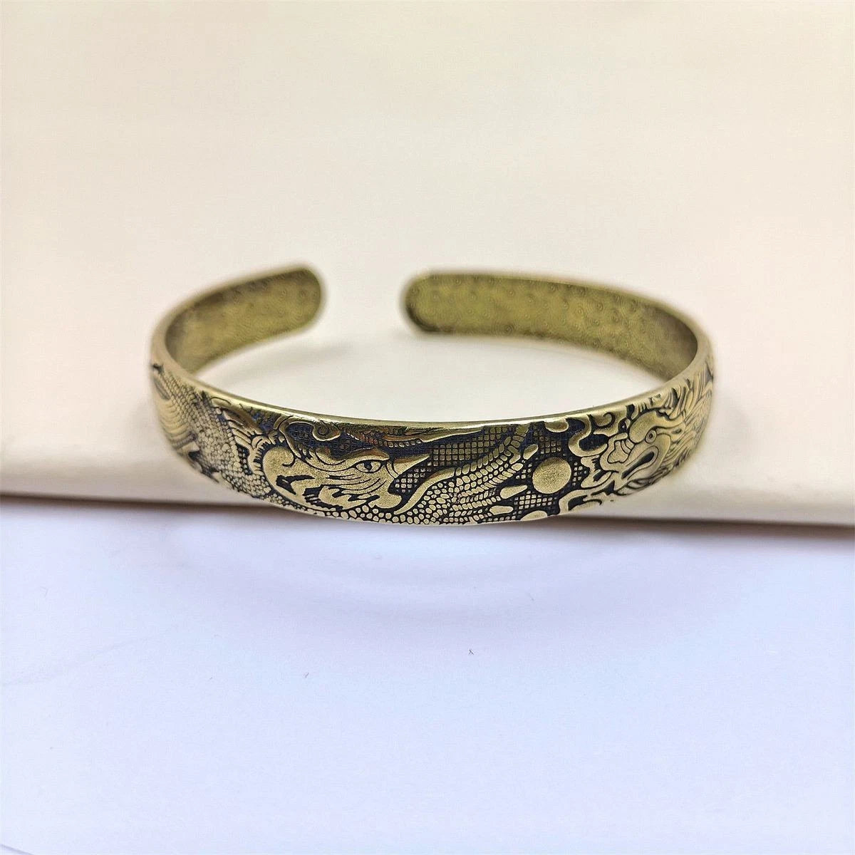 Vintage Brass Bangle Dragon Phoenix Open Copper Bracelet Chinese Style Jewelry 07FC0E-D4 - KOEEK