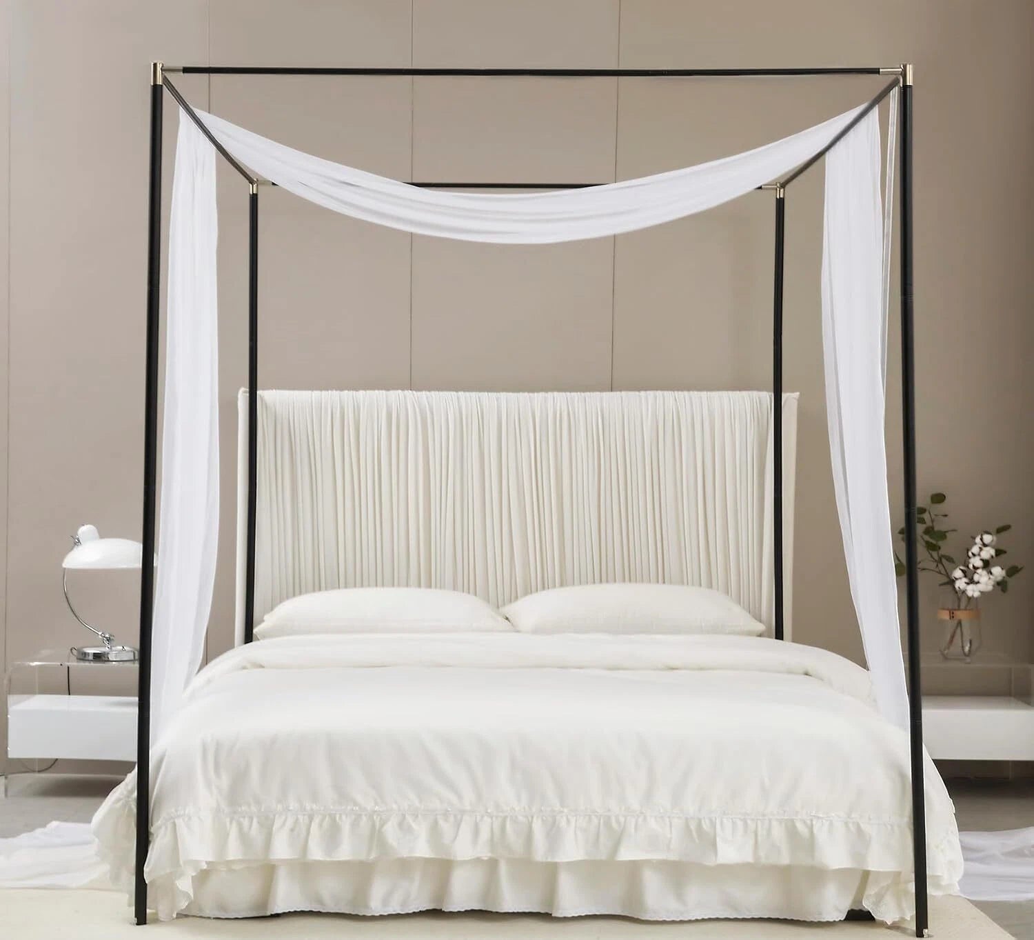 Canopy Bed Curtains with Light Princess Bed Canopy Scarf for Full/Queen Metal 07FC0E-D4 - KOEEK