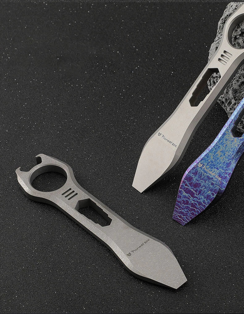 Titanium Pocket Pry Bar Crowbar Outdoor EDC Multi Tools Bottle Opener Wrench 07FC0E-D4 - KOEEK