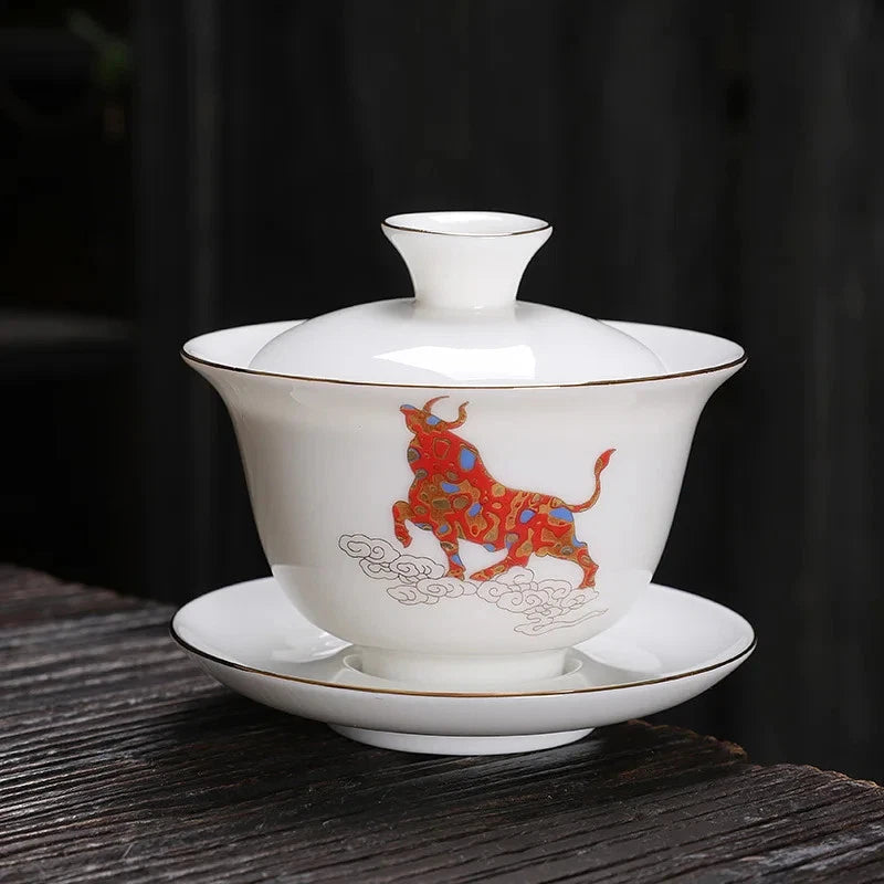 140ml Chinese Jingdezhen Ceramic Handpainted Gaiwan Tea Tureen Kungfu Teaware 07FC0E-D4 - KOEEK