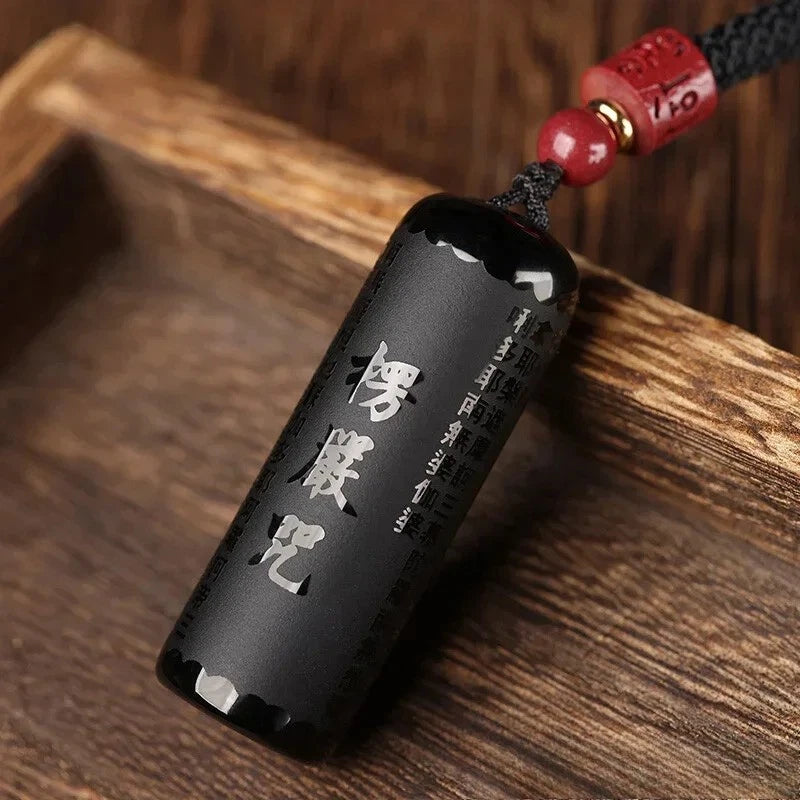 Natural Obsidian Shurangama Mantra Pendant Heart Sutra Necklace Buddhist Pendant 07FC0E-D4 - KOEEK