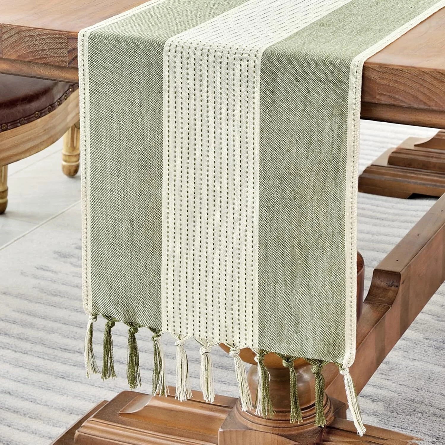 Linen Table Runner, Farmhouse Macrame Table Runners 72 Inches Long Dining Table 07FC0E-D4 - KOEEK