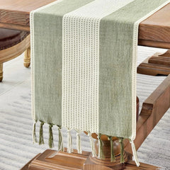 Linen Table Runner, Farmhouse Macrame Table Runners 72 Inches Long Dining Table 07FC0E-D4 - KOEEK