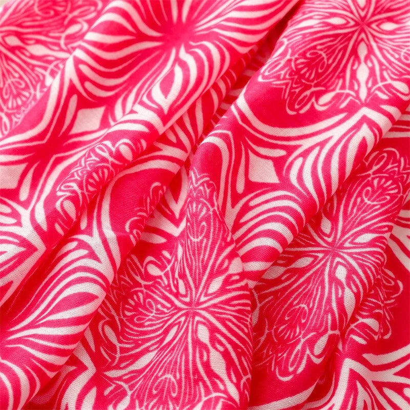 Womens Bright Pink Floral Scarf Tasseled Pashmina Neck Wrap Shawl Bandana 07FC0E-D4 - KOEEK