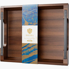 Acacia Wood Tray with Metal Handles, 17x13-Inch Food and Beverage Tray 07FC0E-D4 - KOEEK