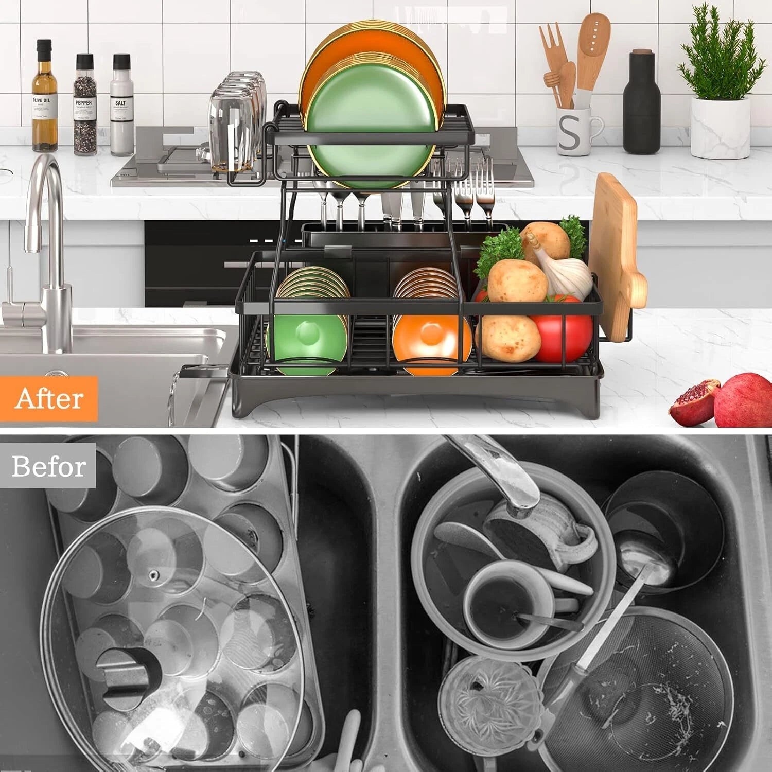 Dish Drying Rack, 2-Tier Dish Rack for Kitchen Countertop 07FC0E-D4 - KOEEK