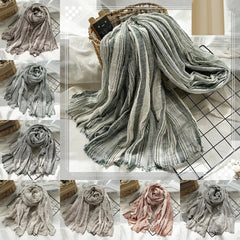 Cotton Scarf Men's Striped Shawls Head Scarf Wrinkled Muslim Scarves Unisex Soft 07FC0E-D4 - KOEEK