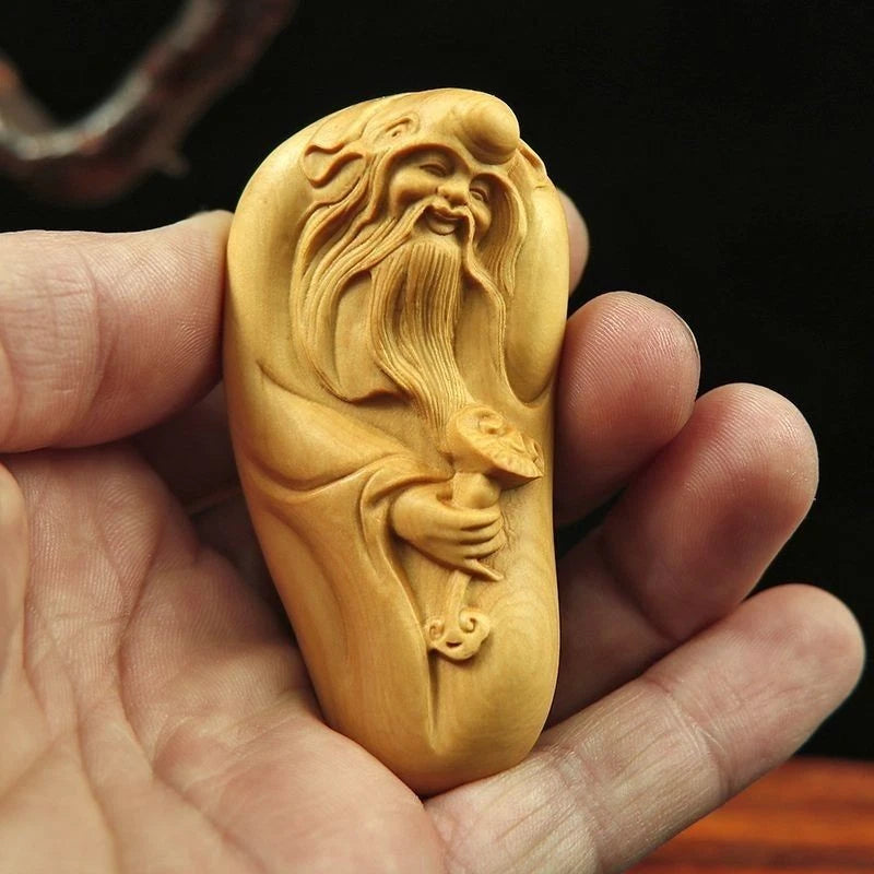 Boxwood Carved Hand Piece Wooden Figurine Craft Gift Chinese Style Prosperity 07FC0E-D4 - KOEEK