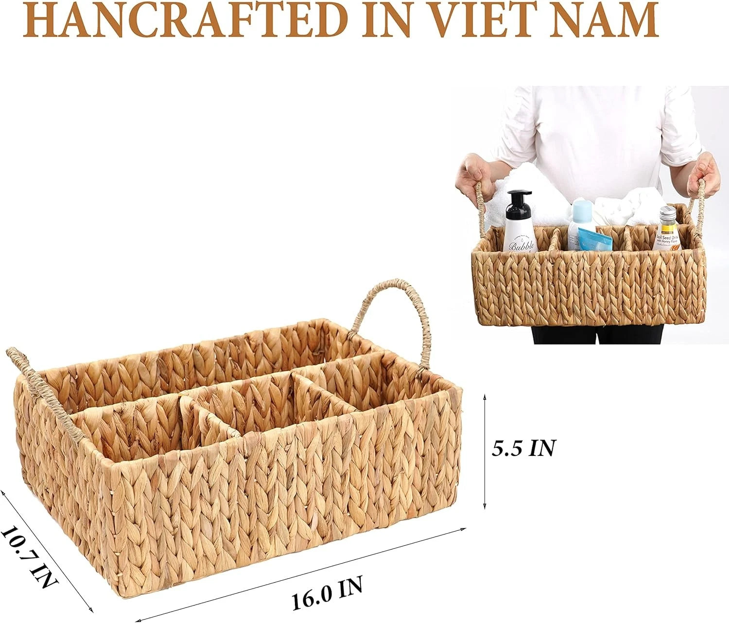 Wicker Storage Basket with Dividers Woven Natural Basket Hyacinth 07FC0E-D4 - KOEEK