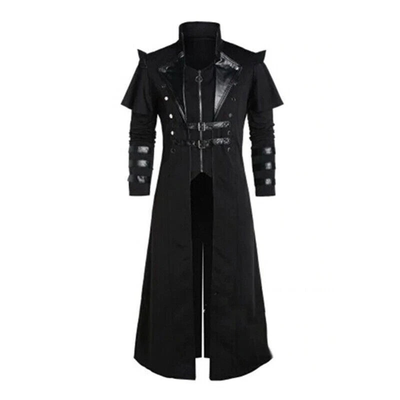 Long Trench Men's Medieval Victorian Style Frock Coat Cape Cloak Costume Jackets 07FC0E-D4 - KOEEK